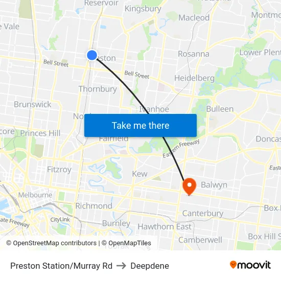 Preston Station/Murray Rd to Deepdene map