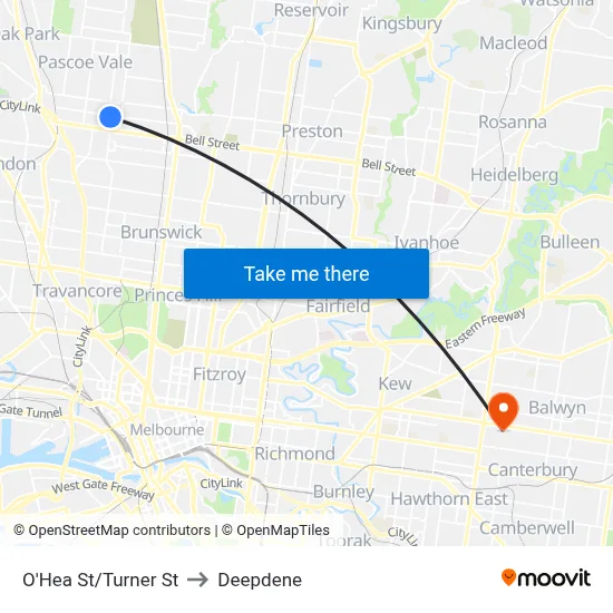 O'Hea St/Turner St to Deepdene map