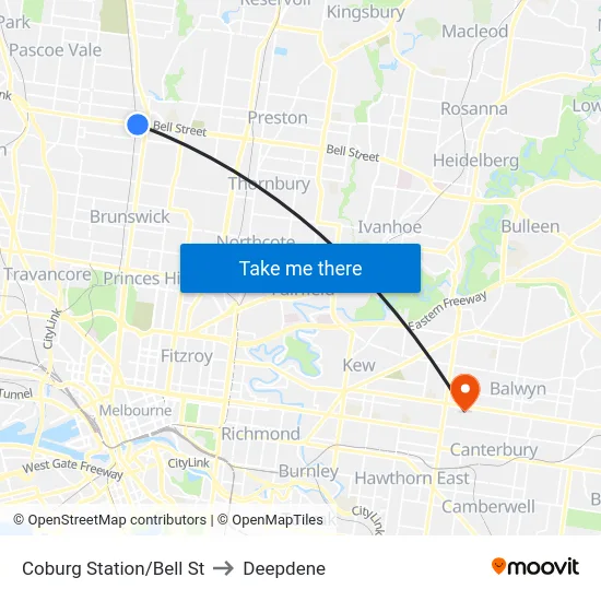 Coburg Station/Bell St to Deepdene map