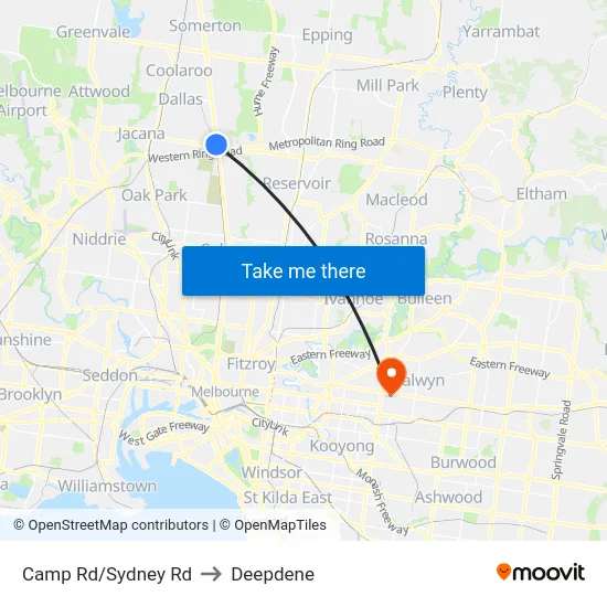 Camp Rd/Sydney Rd to Deepdene map