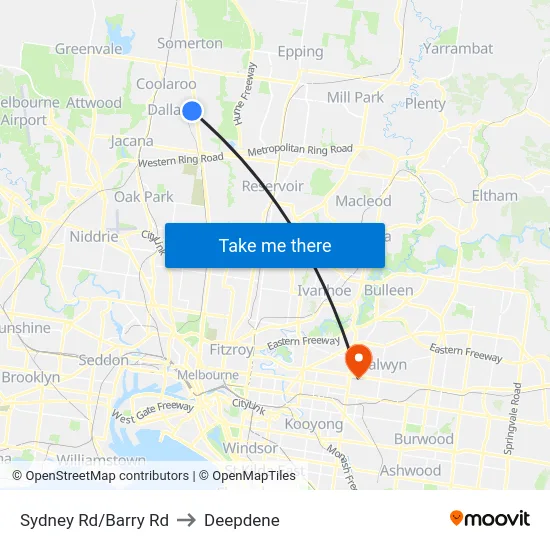 Sydney Rd/Barry Rd to Deepdene map