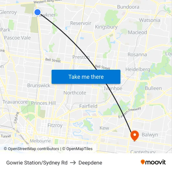 Gowrie Station/Sydney Rd to Deepdene map