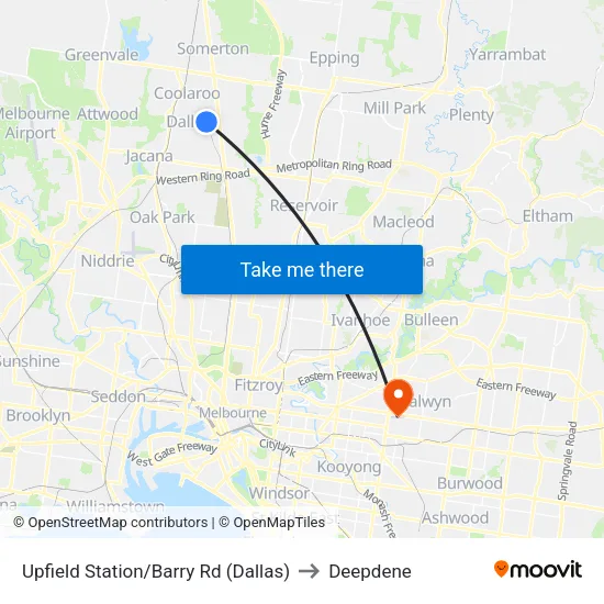 Upfield Station/Barry Rd to Deepdene map
