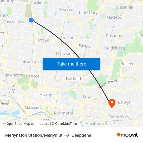 Merlynston Station/Merlyn St to Deepdene map