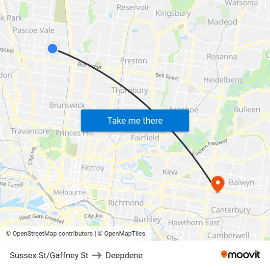Sussex St/Gaffney St to Deepdene map