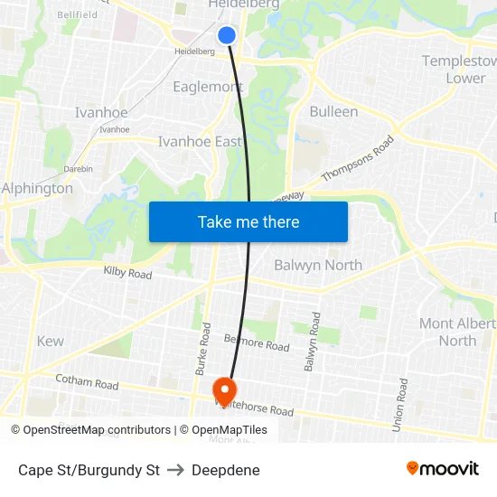 Cape St/Burgundy St to Deepdene map