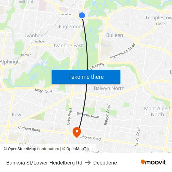 Banksia St/Lower Heidelberg Rd to Deepdene map