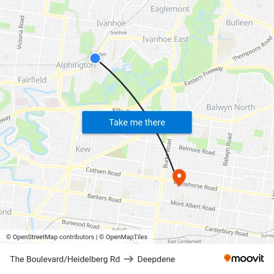 The Boulevard/Heidelberg Rd to Deepdene map