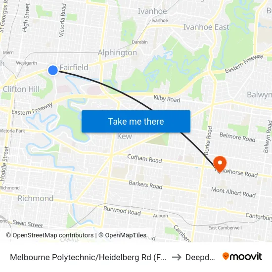 Melbourne Polytechnic/Heidelberg Rd to Deepdene map
