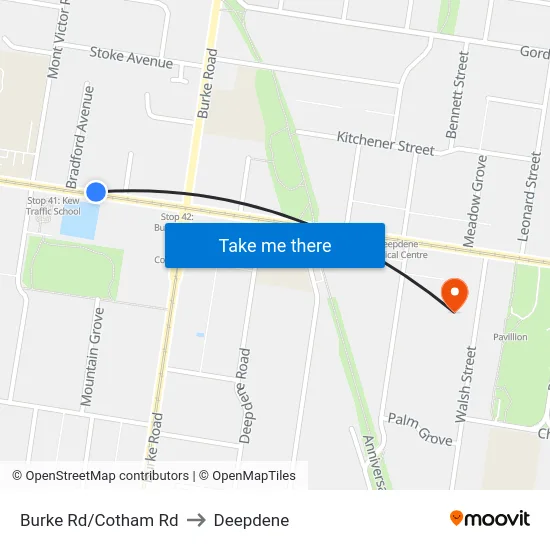 Burke Rd/Cotham Rd to Deepdene map