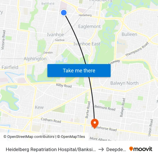 Heidelberg Repatriation Hospital/Banksia St to Deepdene map
