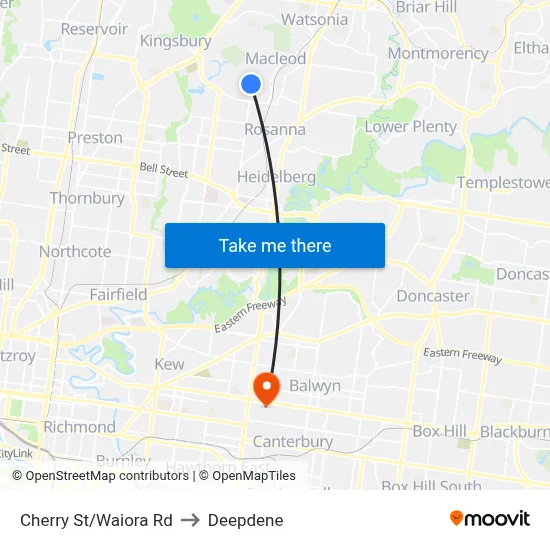 Cherry St/Waiora Rd to Deepdene map