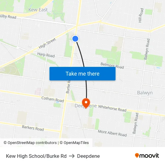 Kew High School/Burke Rd to Deepdene map