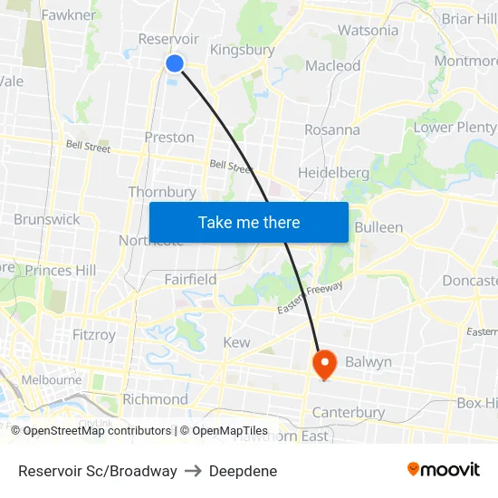 Reservoir Sc/Broadway to Deepdene map