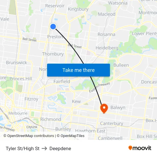 Tyler St/High St to Deepdene map