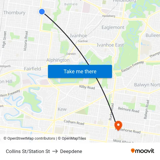 Collins St/Station St to Deepdene map