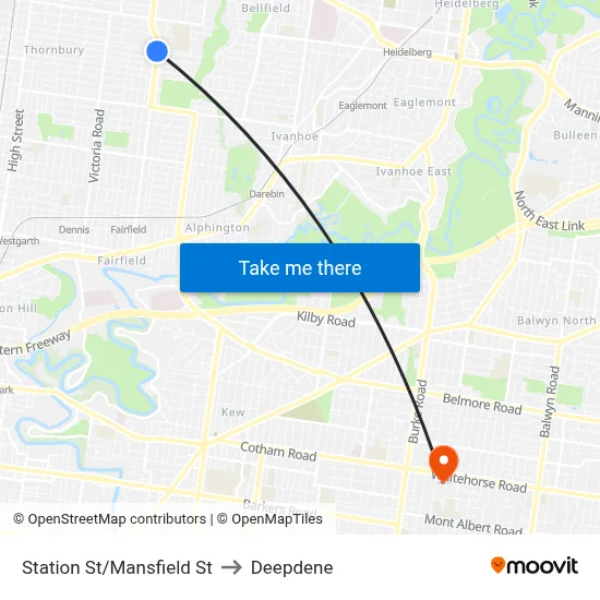 Station St/Mansfield St to Deepdene map