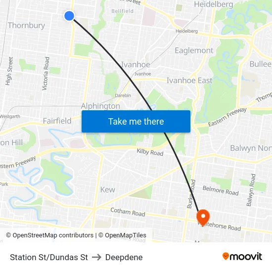 Station St/Dundas St to Deepdene map