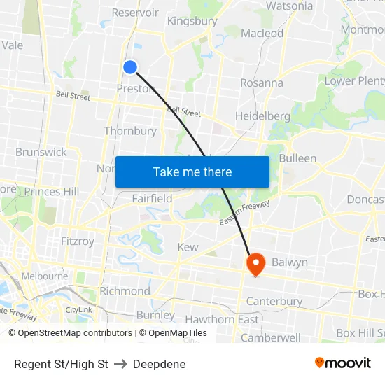 Regent St/High St to Deepdene map
