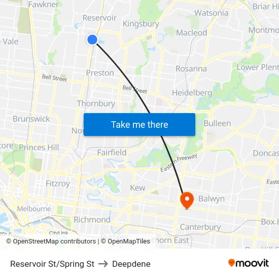 Reservoir St/Spring St to Deepdene map