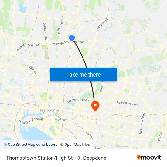 Thomastown Station/High St to Deepdene map