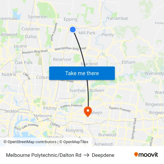 Melbourne Polytechnic/Dalton Rd to Deepdene map