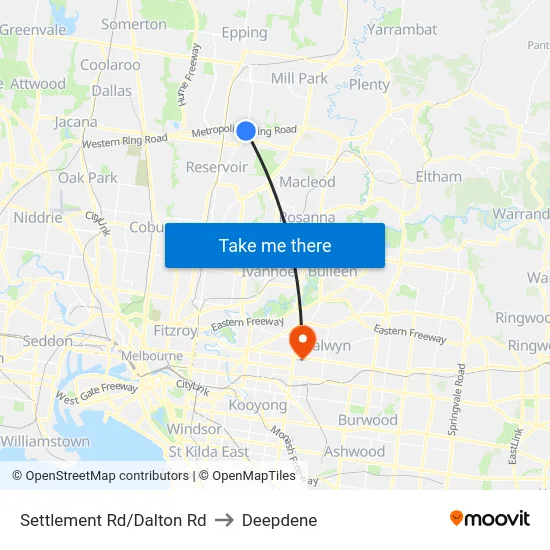 Settlement Rd/Dalton Rd to Deepdene map