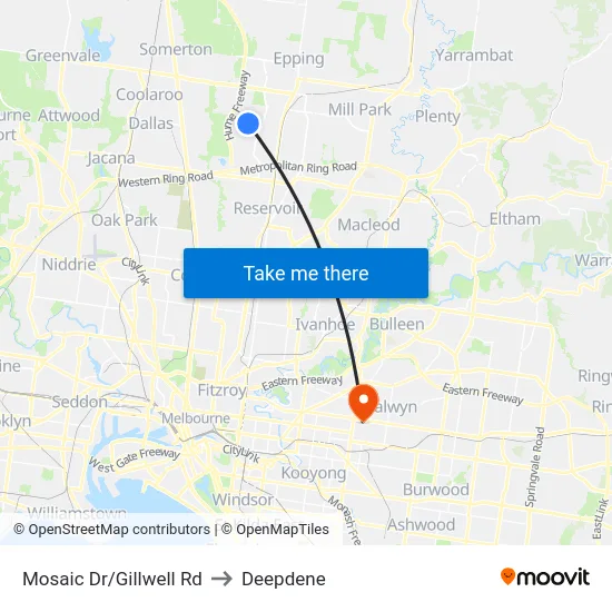 Mosaic Dr/Gillwell Rd to Deepdene map