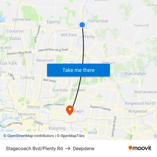 Stagecoach Bvd/Plenty Rd to Deepdene map