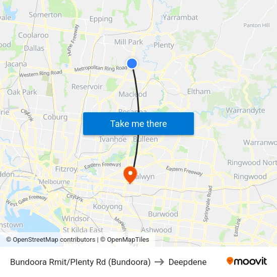 Bundoora Rmit/Plenty Rd to Deepdene map