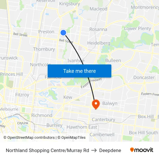 Northland Shopping Centre/Murray Rd to Deepdene map
