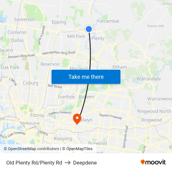 Old Plenty Rd/Plenty Rd to Deepdene map