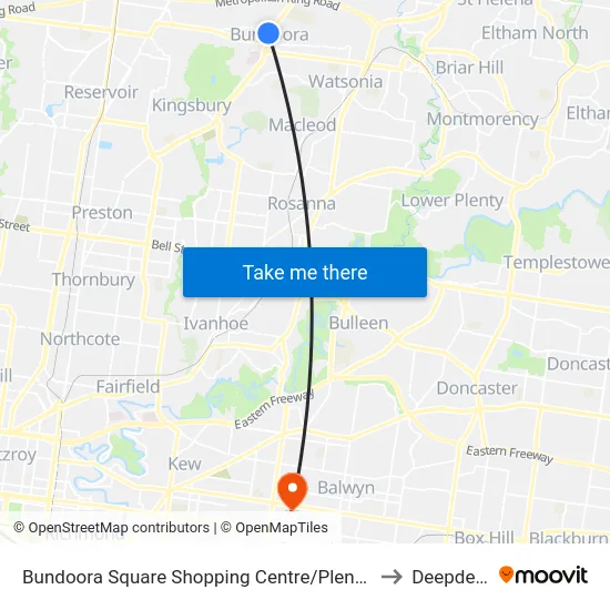 Bundoora Square Shopping Centre/Plenty Rd to Deepdene map
