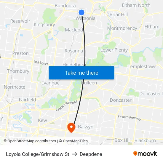 Loyola College/Grimshaw St to Deepdene map