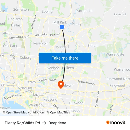 Plenty Rd/Childs Rd to Deepdene map