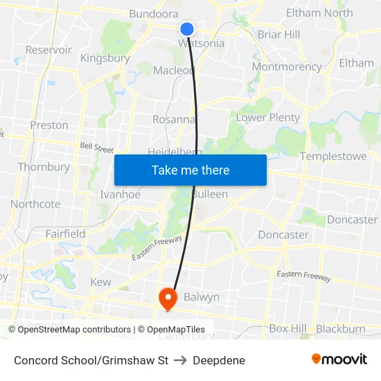 Concord School/Grimshaw St to Deepdene map