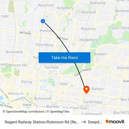 Regent Station/Robinson Rd to Deepdene map