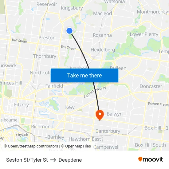Seston St/Tyler St to Deepdene map