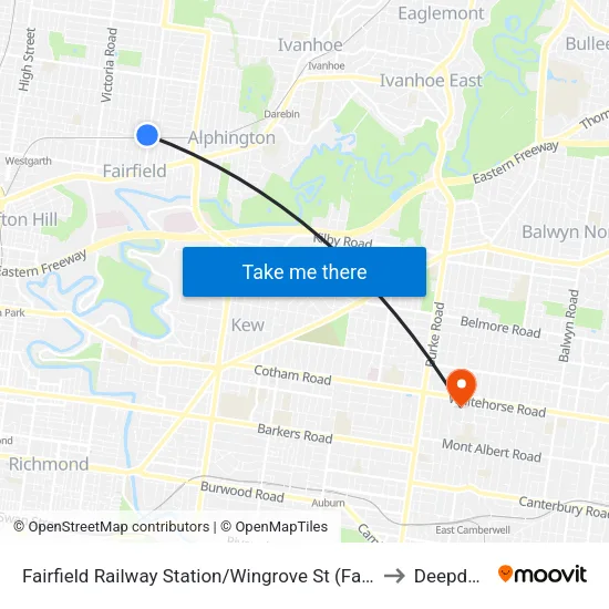 Fairfield Station/Wingrove St to Deepdene map
