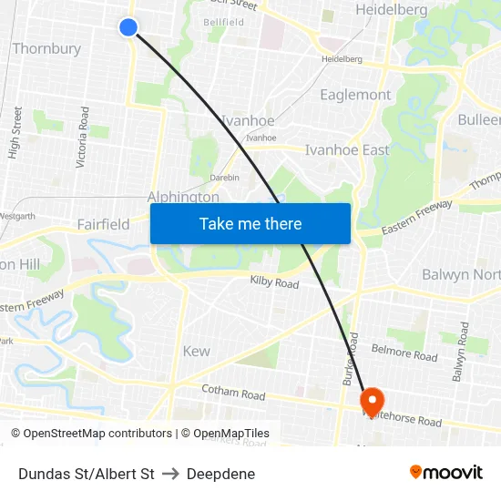 Dundas St/Albert St to Deepdene map