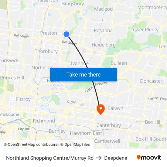 Northland Shopping Centre/Murray Rd to Deepdene map