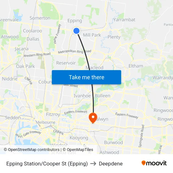 Epping Station/Cooper St to Deepdene map