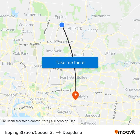 Epping Station/Cooper St to Deepdene map