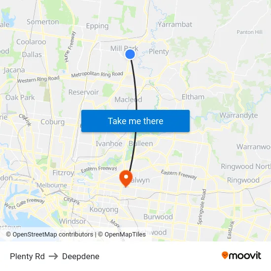 Plenty Rd to Deepdene map