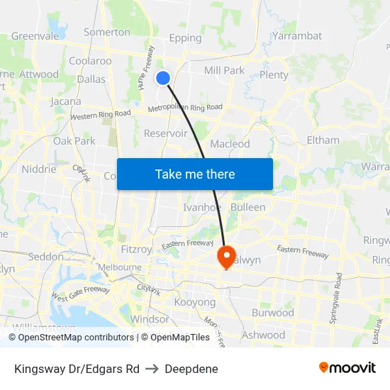 Kingsway Dr/Edgars Rd to Deepdene map