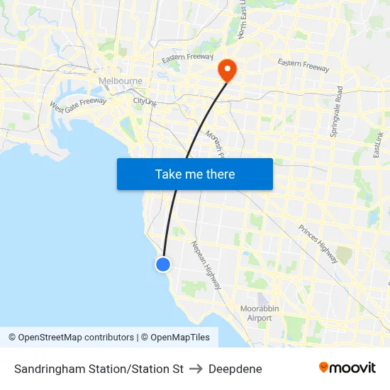 Sandringham Station/Station St to Deepdene map