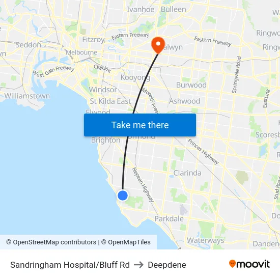 Sandringham Hospital/Bluff Rd to Deepdene map