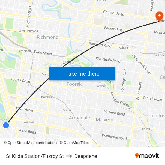 St Kilda Station/Fitzroy St to Deepdene map