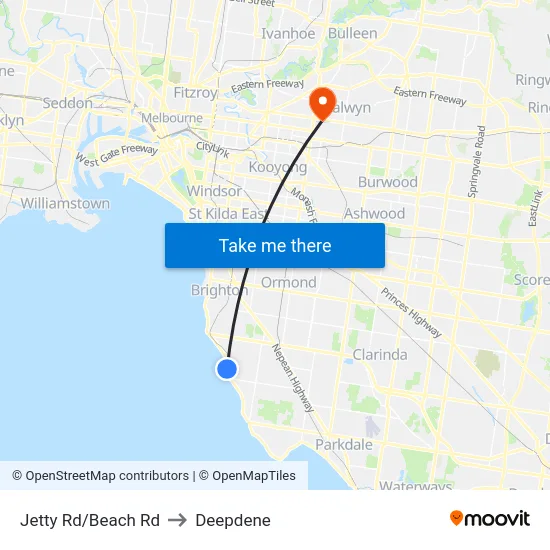Jetty Rd/Beach Rd to Deepdene map