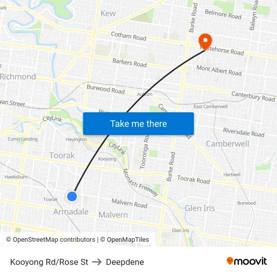 Kooyong Rd/Rose St to Deepdene map